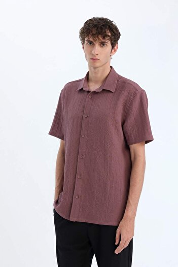 DeFacto Regular Fit Polo Yaka Krinkıl Yazlık Kısa Kollu Gömlek E1223AX25SM