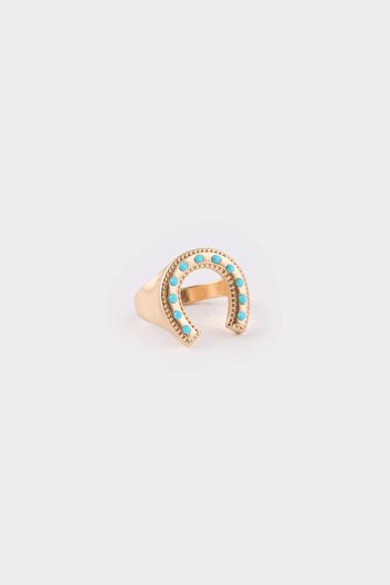DeFacto Women's Blue Stone 3-Piece Gold Ring E4516Axns