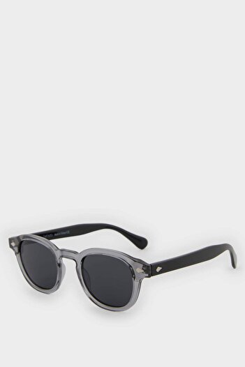 DeFacto Men's Round Gray Plastic Frame Black Glass Polarized Sunglasses F0575Axns
