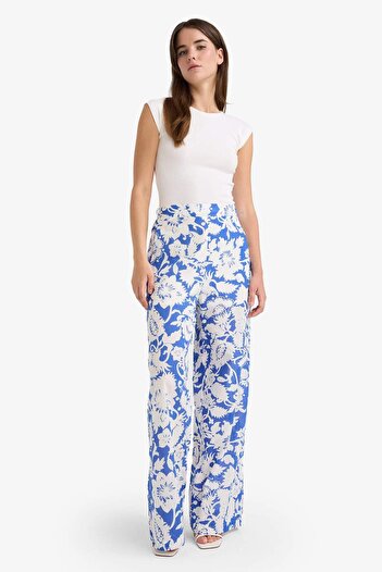 DeFacto Wide Leg Double Pockets High Waist Wide Leg Patterned Voile Palazzo Pants F1470Ax25Sm