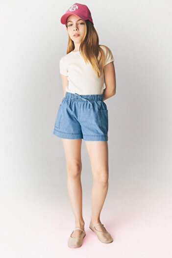 DeFacto Girl's Elastic Waist Pocketed Jean Shorts B6574A825Sm