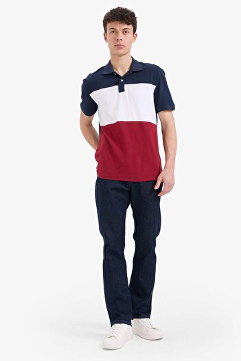 DeFacto 100% Cotton Regular Fit Polo Neck Color Block Short Sleeve T-Shirt D7940Ax25Sp