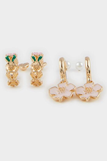 DeFacto Women's 4-Piece Patterned Gold Earrings E8044Axns