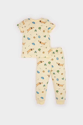 DeFacto Baby Boy Pajama Set: Short Sleeve with Print, Combed Cotton Top Waist and Elastic Long Bottom