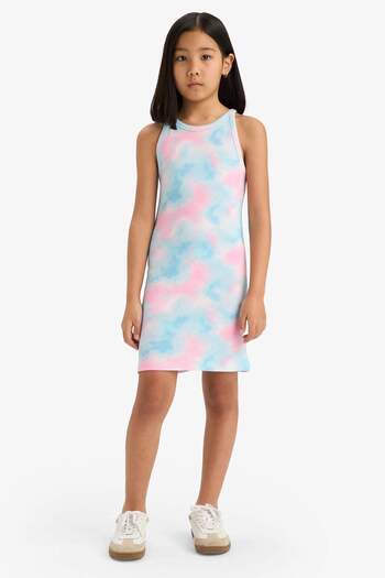 DeFacto Girls Tie-Dye Pattern Ribbed Camisole Sleeveless Summer Dress B4489A825Sm