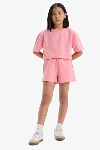 DeFacto Girls' 2-Piece Set Printed Short Sleeve T-Shirt Shorts E0730A825Sm