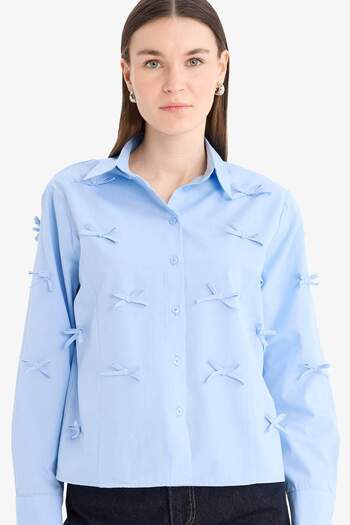 DeFacto Regular Fit Bowknot Poplin Long Sleeve Shirt Tunic F2724Ax25Sp