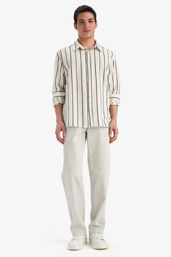 DeFacto 100% Cotton Relax Fit Striped Long Sleeve Shirt E0302Ax25Sp