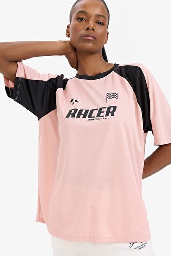 DeFacto DeFactoFit Boxy Fit Crew Neck με στάμπα αθλητικό κοντομάνικο μπλουζάκι E4793AX25SP