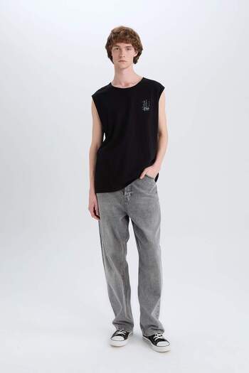 DeFacto 100% Cotton Boxy Fit Crew Neck Back Printed Undershirt E3222Ax25Hs