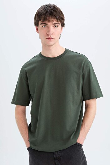 DeFacto 100 % Baumwolle, Oversize-Schnitt, weiter Schnitt, Rundhalsausschnitt, Basic, einfarbig, kurzärmeliges T-Shirt E6885AXNS