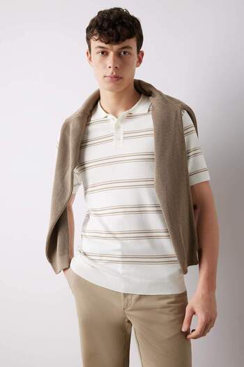 DeFacto Regular Fit Polo Neck Striped Short Sleeve Soft Key Knitwear T-Shirt E2665Ax25Sp