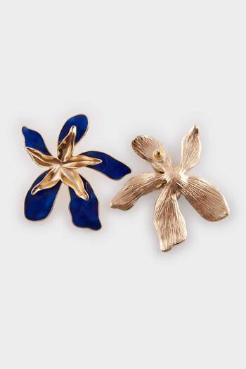 DeFacto Blue Flower Motif Women's Gold Earrings E8029Axns