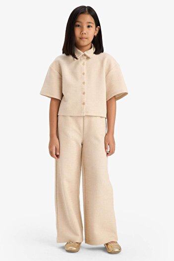 DeFacto Girl's Relax Fit Polo Neck Basic Plain Thessaloniki Fabric Short Sleeve Shirt E1102A825Sm