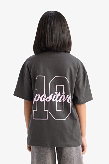 DeFacto Girl's Crew Neck Backs Oversize Wide Fit Short Sleeve T-Shirt E0367A825Sm