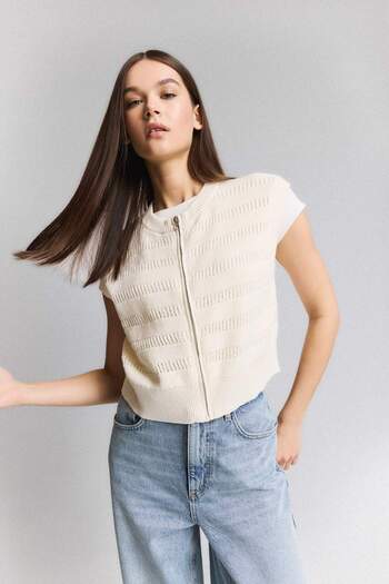 DeFacto Regular Fit Crew Neck Zippered Knitwear Vest E7301Ax25Sp