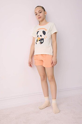 DeFacto Girls Pajamas Set Short Sleeve Top Flexible Waisted Shorts E6428A825Hs
