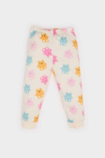 DeFacto Baby Girl Pajamas Set Bear Printed Long Sleeve Combed Cotton Top Elastic Waist Long Bottom E9602A525Sp