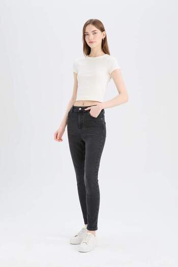 DeFacto Skinny Fit High Waist Straight Leg Long Jean Snow Washed Pants D6601Ax25Sp