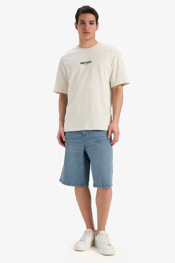 DeFacto 100% Cotton One Piece Boxy Fit Crew Neck Back Printed Short Sleeve T-Shirt E0714Ax25Sm