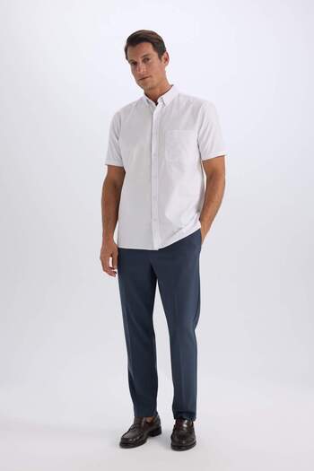 DeFacto 100% βαμβάκι Regular Fit Polo γιακά Oxford καλοκαιρινό κοντομάνικο λευκό πουκάμισο D7419AX25SM