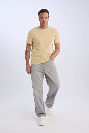 DeFacto 100% Cotton New Regular Fit Crew Neck Basic Plain Short Sleeve T-Shirt V7699Az25Sp