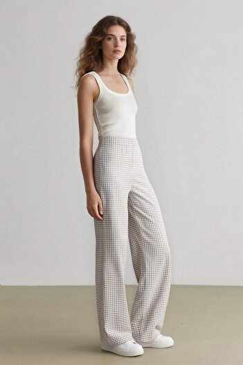 DeFacto Coool Wide Leg Kareli Normal Bel Geniş Paça Pantolon E6121AX25SP