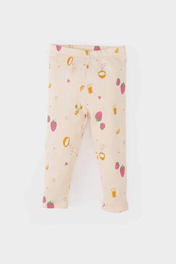 DeFacto Kız Bebek Pijama Takımı Meyve Baskılı Kısa Kollu Fitilli Kaşkorse Kısa Kollu Üst Beli Lastikli Uzun