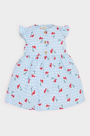 DeFacto Kız Bebek Desenli Kısa Kollu Flamlı Poplin Yazlık Elbise E0645A525SM