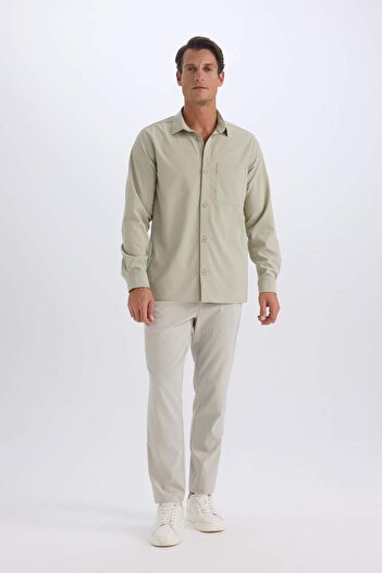 DeFacto Regular Fit Polo Yaka Basic Düz Gofre Uzun Kollu Gömlek D8713AX25SP
