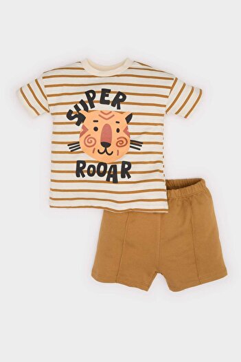 DeFacto Baby Boy 2-Piece Set Striped Printed Short Sleeve T-Shirt Shorts E8730A525Sm