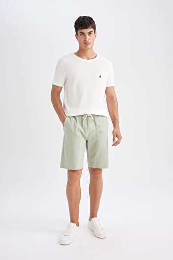 DeFacto 100% Cotton Elastic Waist Bermuda Shorts with Pockets D8174Ax24Sm