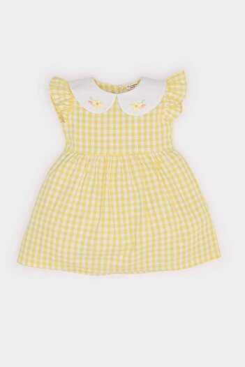 DeFacto Kız Bebek Bebe Yaka Kareli Kısa Kollu Poplin Yazlık Elbise C4536A525SM