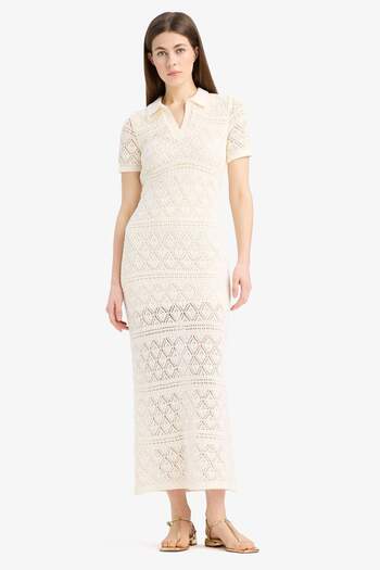 DeFacto Polo Neck Short Sleeve Openwork Maxi Dress E8859Ax25Sp