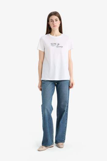 DeFacto Relax Fit Crew Neck Printed Combed Cotton Short Sleeve T-Shirt E5541Ax25Sm