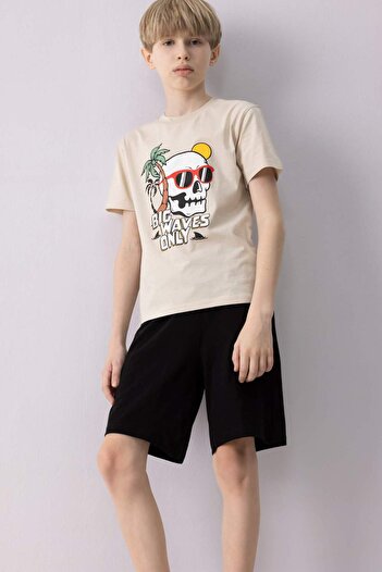 DeFacto Boy's Pajamas Set Printed Short Sleeve Top Shorts E0159A825Sm