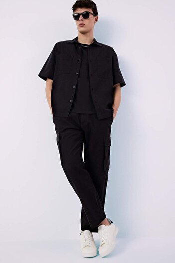 DeFacto 100% Cotton Wide Leg Loose Fit Cargo Pocket Linen Look Summer Trousers B9407Ax25Sp