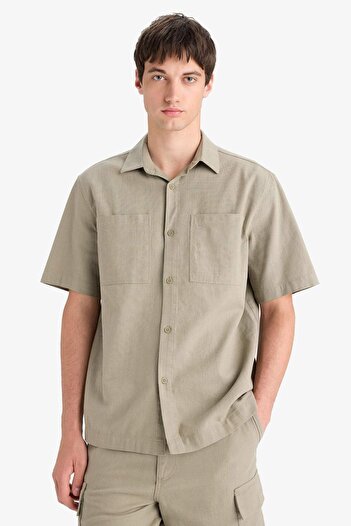 DeFacto 100% Cotton Relax Fit Summer Pocket Short Sleeve Black Shirt E4943Ax25Sp