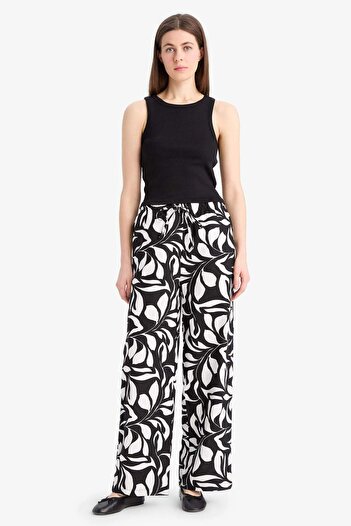 DeFacto Wide Leg Poplin Fabric Palazzo Pants High Waist Long Length Wide Leg E9907Ax25Sm