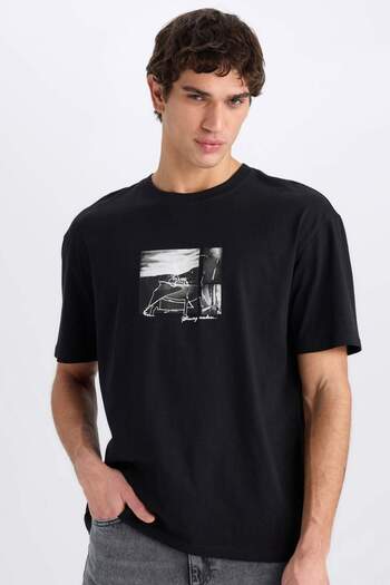 DeFacto 100% Cotton Boxy Fit Crew Neck Printed Short Sleeve T-Shirt E1723Ax25Sm