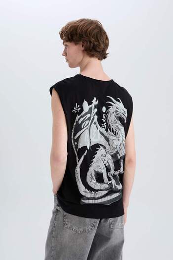DeFacto 100% Cotton Boxy Fit Crew Neck Back Printed Undershirt E3222Ax25Hs