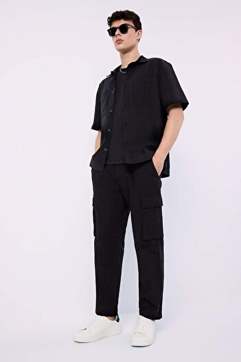 DeFacto 100% Cotton Wide Leg Loose Fit Cargo Pocket Linen Look Summer Trousers B9407Ax25Sp