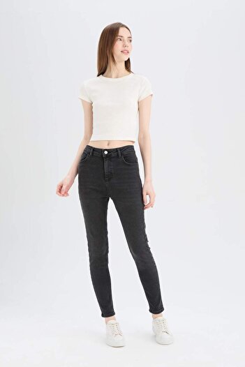 DeFacto Skinny Fit High Waist Straight Leg Long Jean Snow Washed Pants D6601Ax25Sp