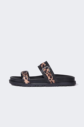 DeFacto Women's Leopard Patterned Flat Sole Single Strap Faux Leather Slippers E7045Ax25Sp