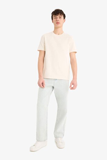 DeFacto Regular Fit Crew Neck Textured Basic Plain Short Sleeve Twill T-Shirt D7912Ax25Sp