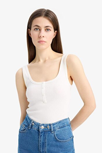DeFacto Slim Fit Dar Kesim Kare Yaka Fitilli Kaşkorse Atlet E2173AX25SP