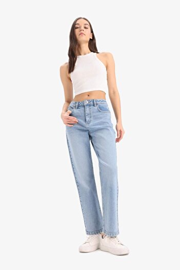 DeFacto Mary Vintage Straight Fit High Waist Straight Leg Jean Snow Wash Pants D7977Ax25Sp