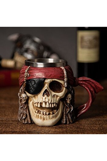 Livenda Shop Pirate Skull Stainless Steel 3D 500ml Embossed Mug Cup Tea Coffee Mug Cup