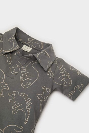 DeFacto Baby Boy Polo Neck Dinosaur Pattern Short Sleeve T-Shirt E4787A525Sm