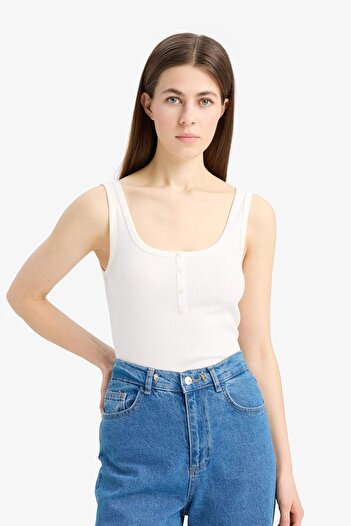 DeFacto Slim Fit Dar Kesim Kare Yaka Fitilli Kaşkorse Atlet E2173AX25SP